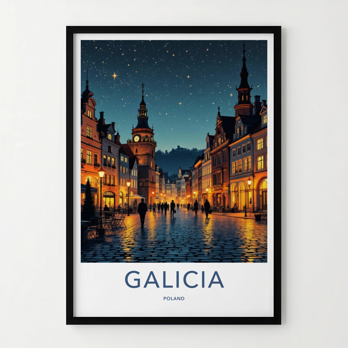 Galicia Poster - Poland Travel Art - Starry Cobblestone Street Wall Decor