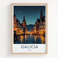 Galicia Poster - Poland Travel Art - Starry Cobblestone Street Wall Decor