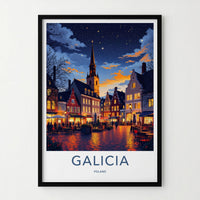 Galicia Poster - Poland Travel Print - Starlit Town Square Wall Decor