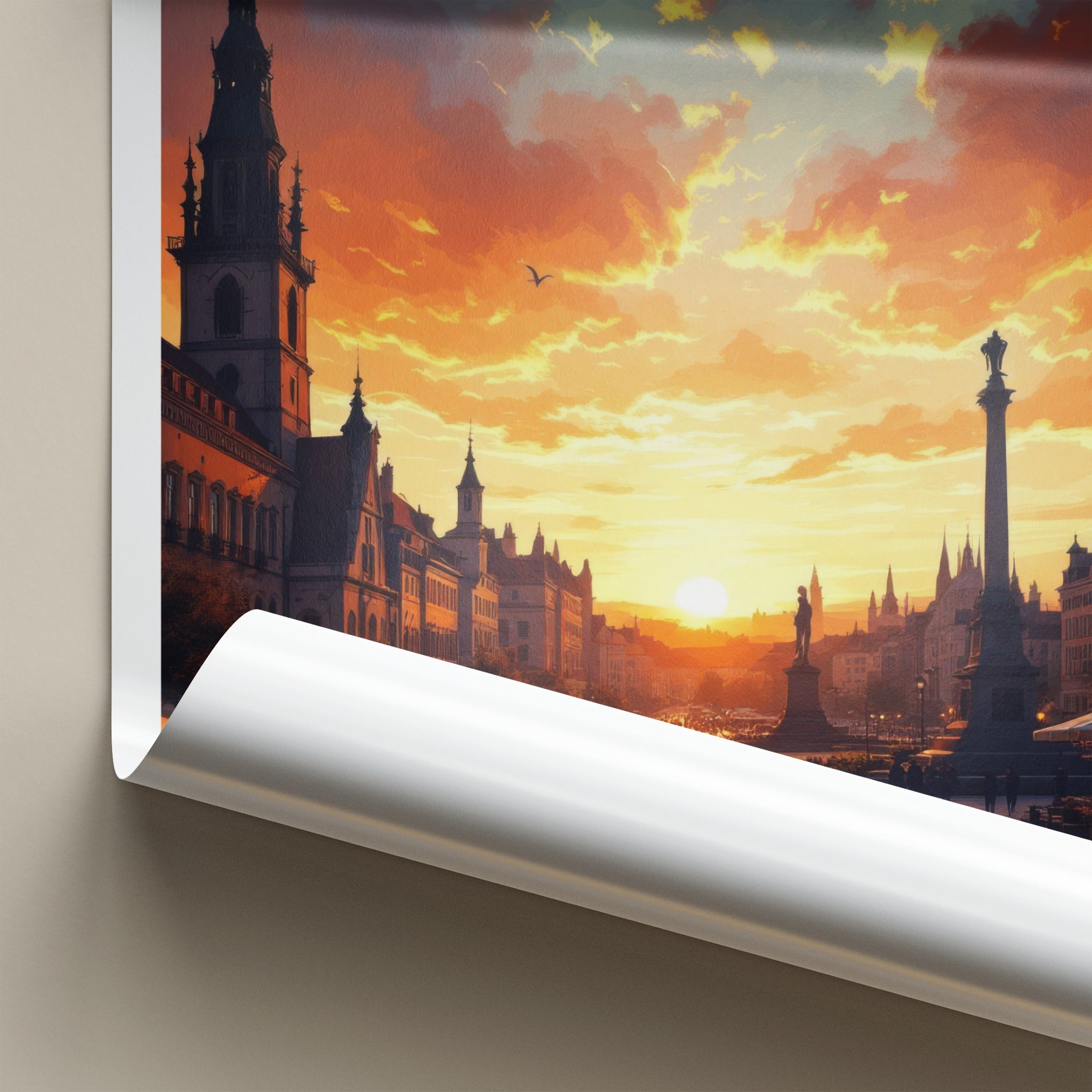 Galicia Poster - Poland Travel Print - Vibrant City Sunset Wall Decor