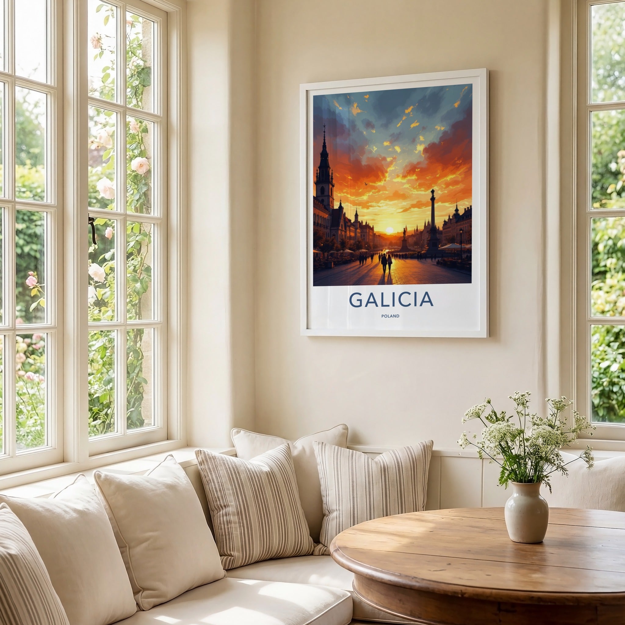 Galicia Poster - Poland Travel Print - Vibrant City Sunset Wall Decor