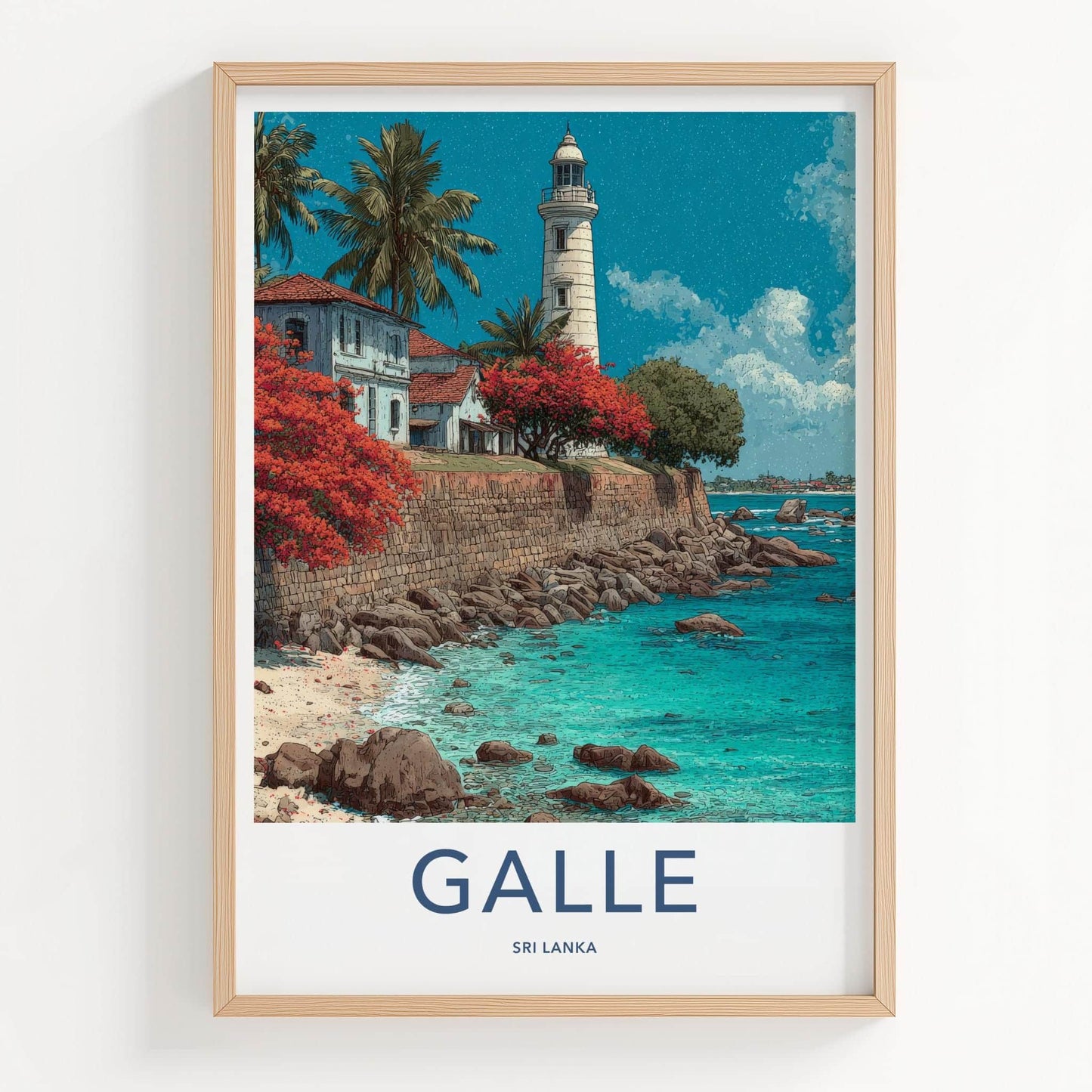 Galle Poster - Sri Lanka Travel Art - Tropical Beach Lighthouse Home Decor