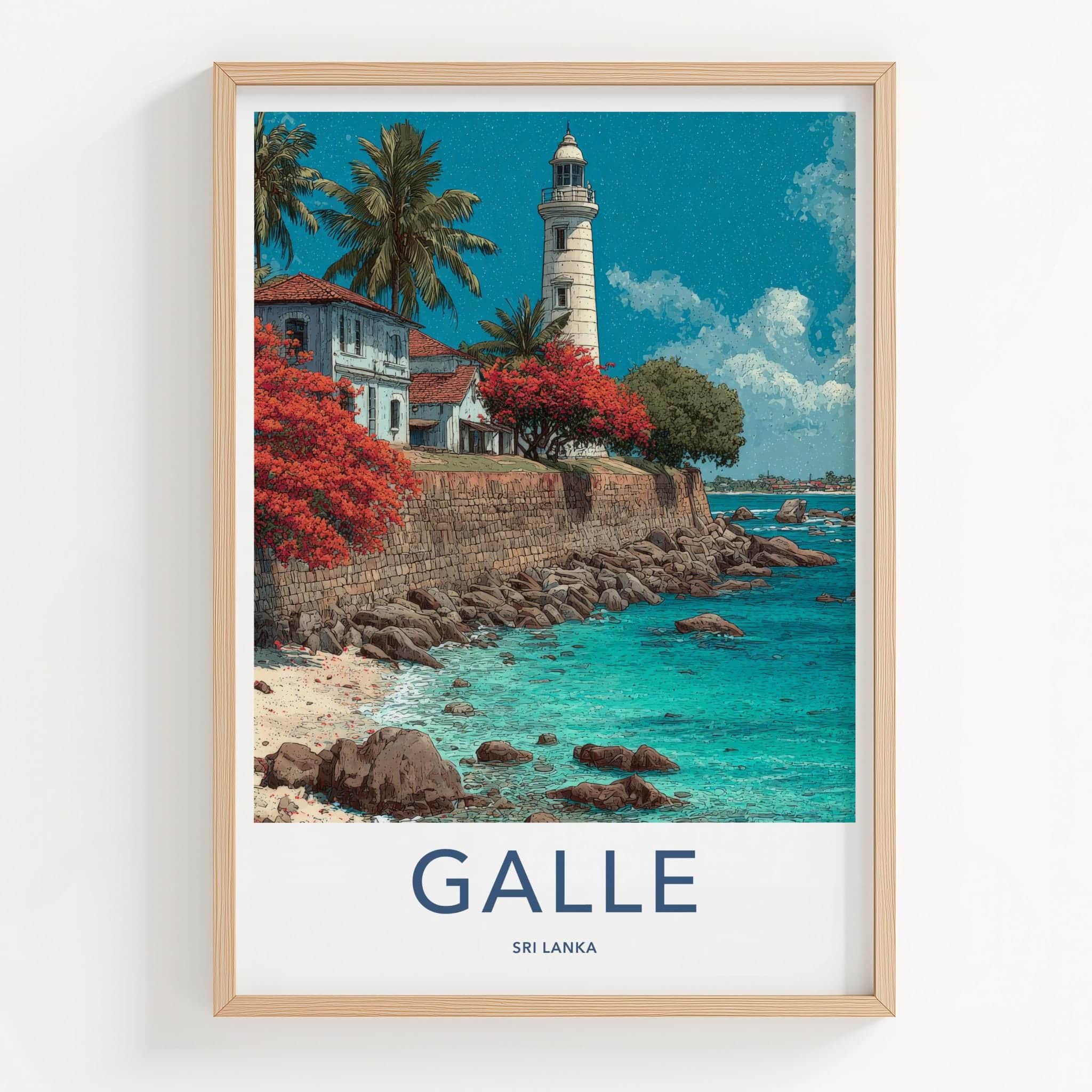 Galle Poster - Sri Lanka Travel Art - Tropical Beach Lighthouse Home Decor
