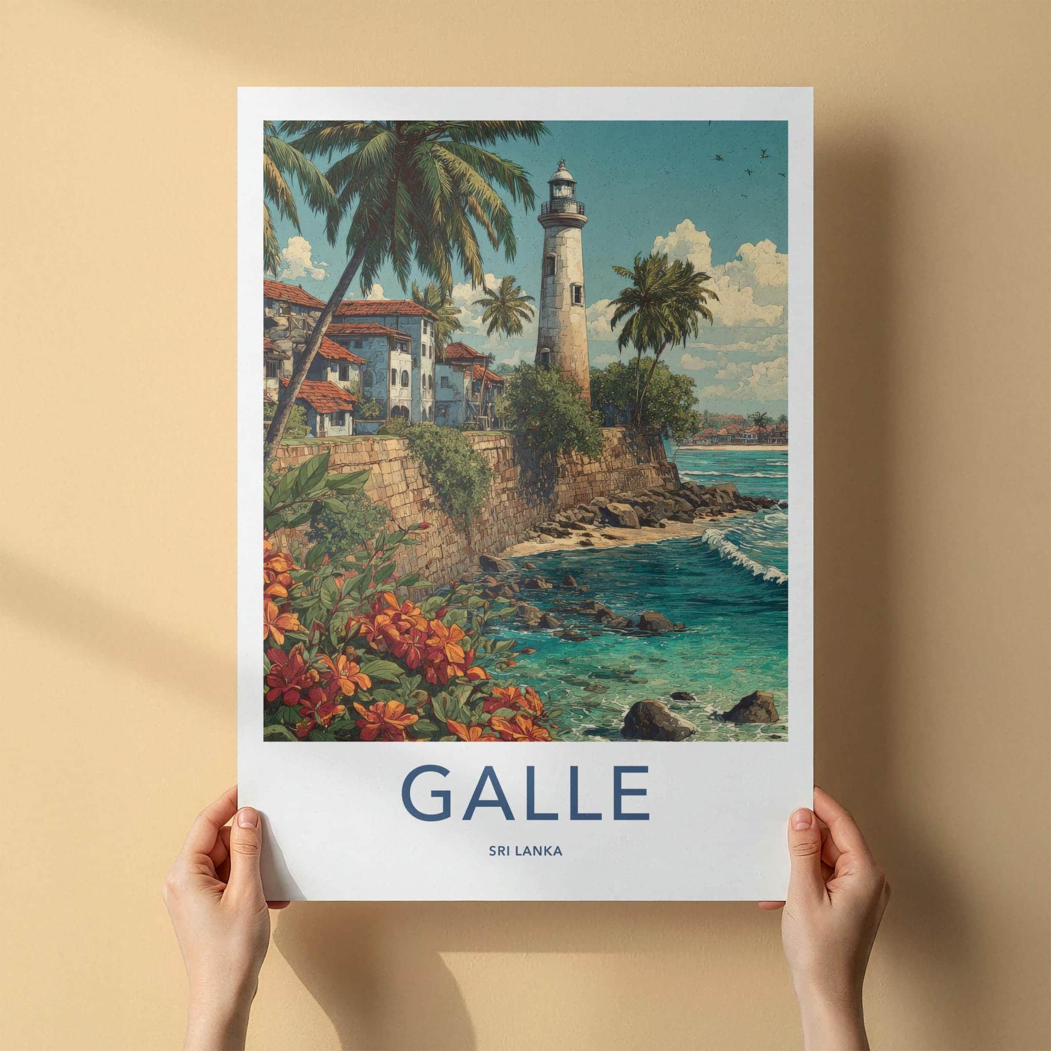 Galle Poster - Sri Lanka Travel Art - Tropical Coast Lighthouse Home Decor