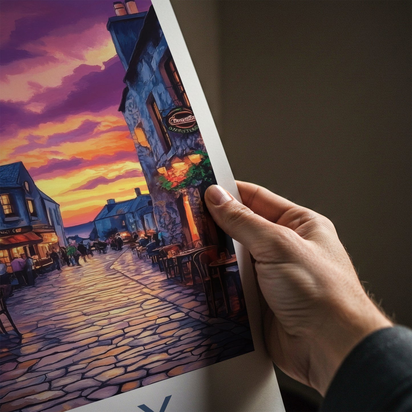 Galway Poster - Ireland Travel Art - Cobblestone Street Sunset Home Decor