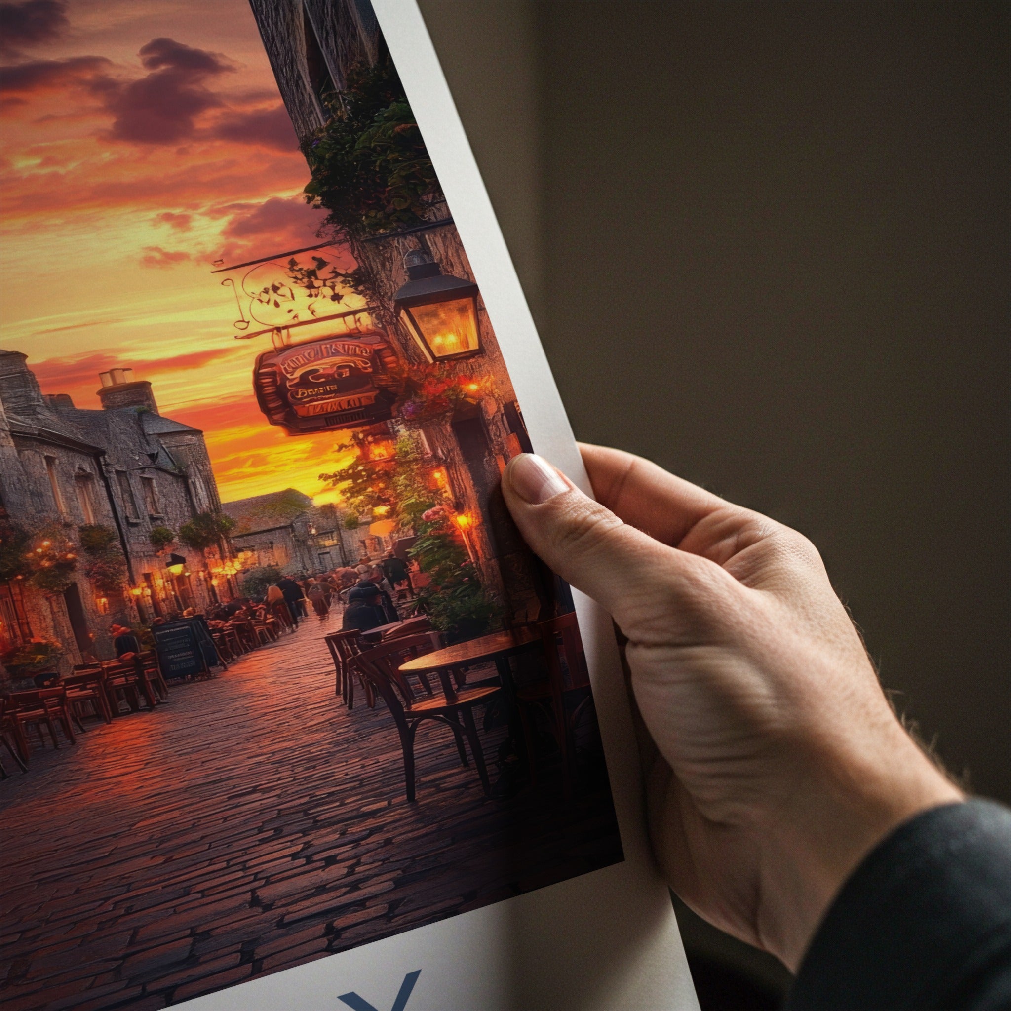 Galway Poster - Ireland Travel Art - Glowing Pub Street Wall Decor