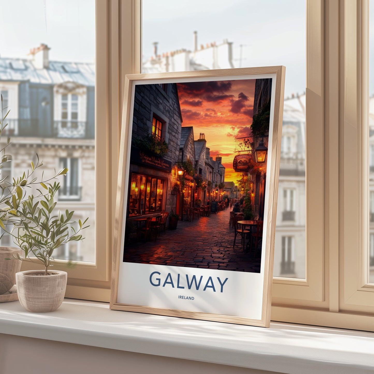 Galway Poster - Ireland Travel Art - Glowing Pub Street Wall Decor