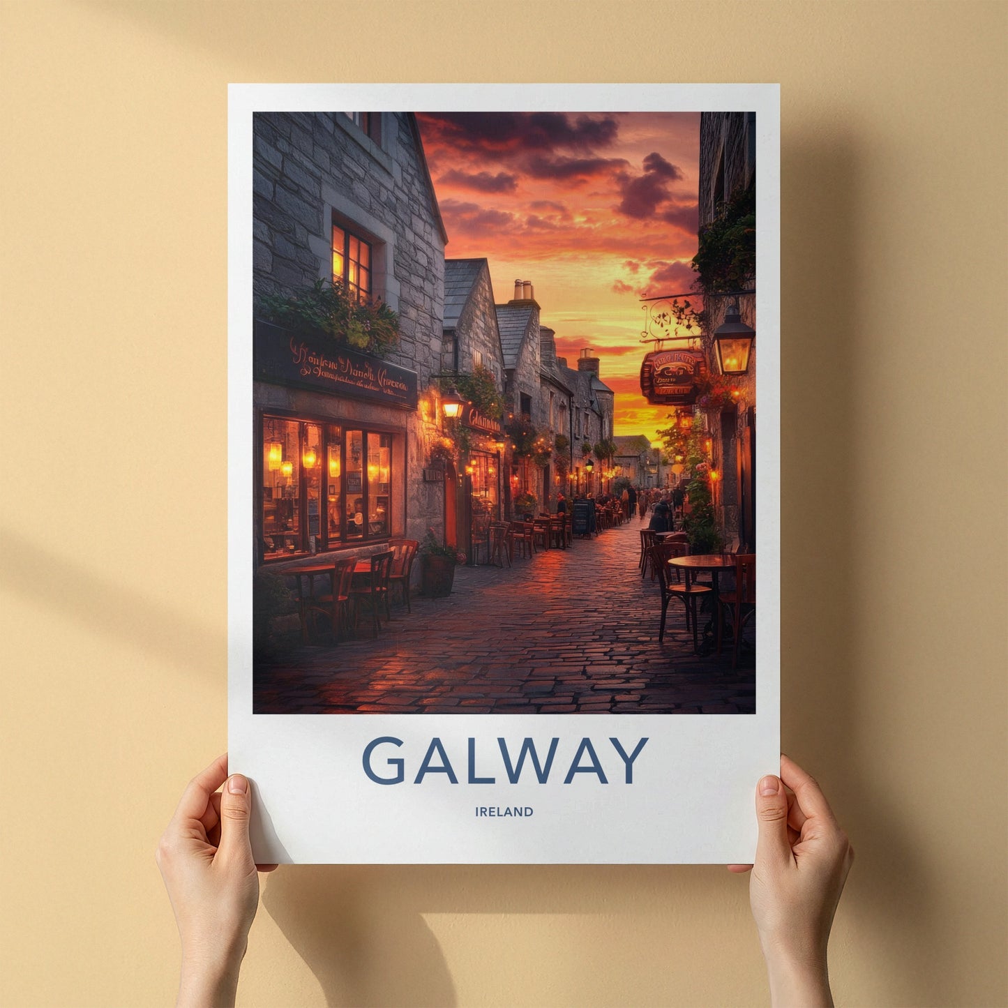 Galway Poster - Ireland Travel Art - Glowing Pub Street Wall Decor