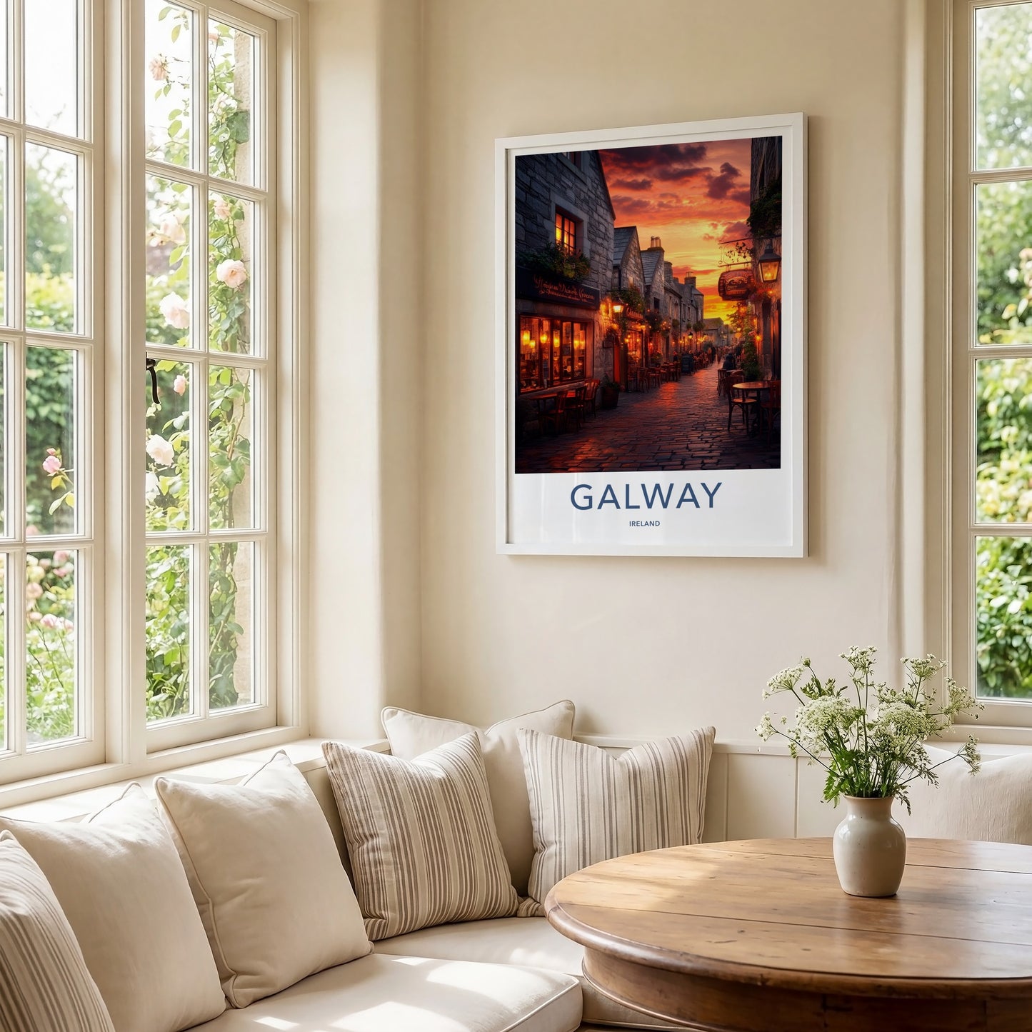 Galway Poster - Ireland Travel Art - Glowing Pub Street Wall Decor