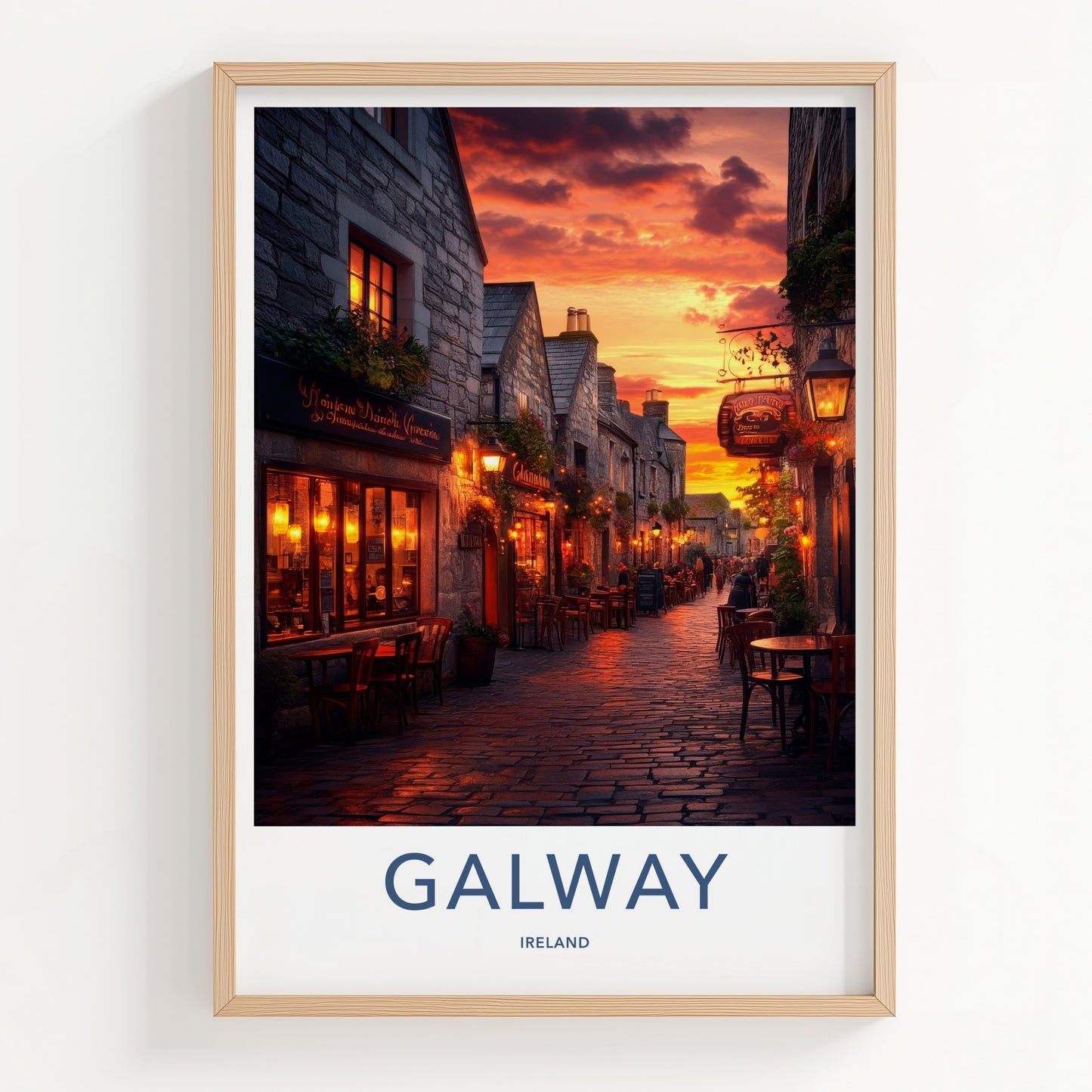 Galway Poster - Ireland Travel Art - Glowing Pub Street Wall Decor