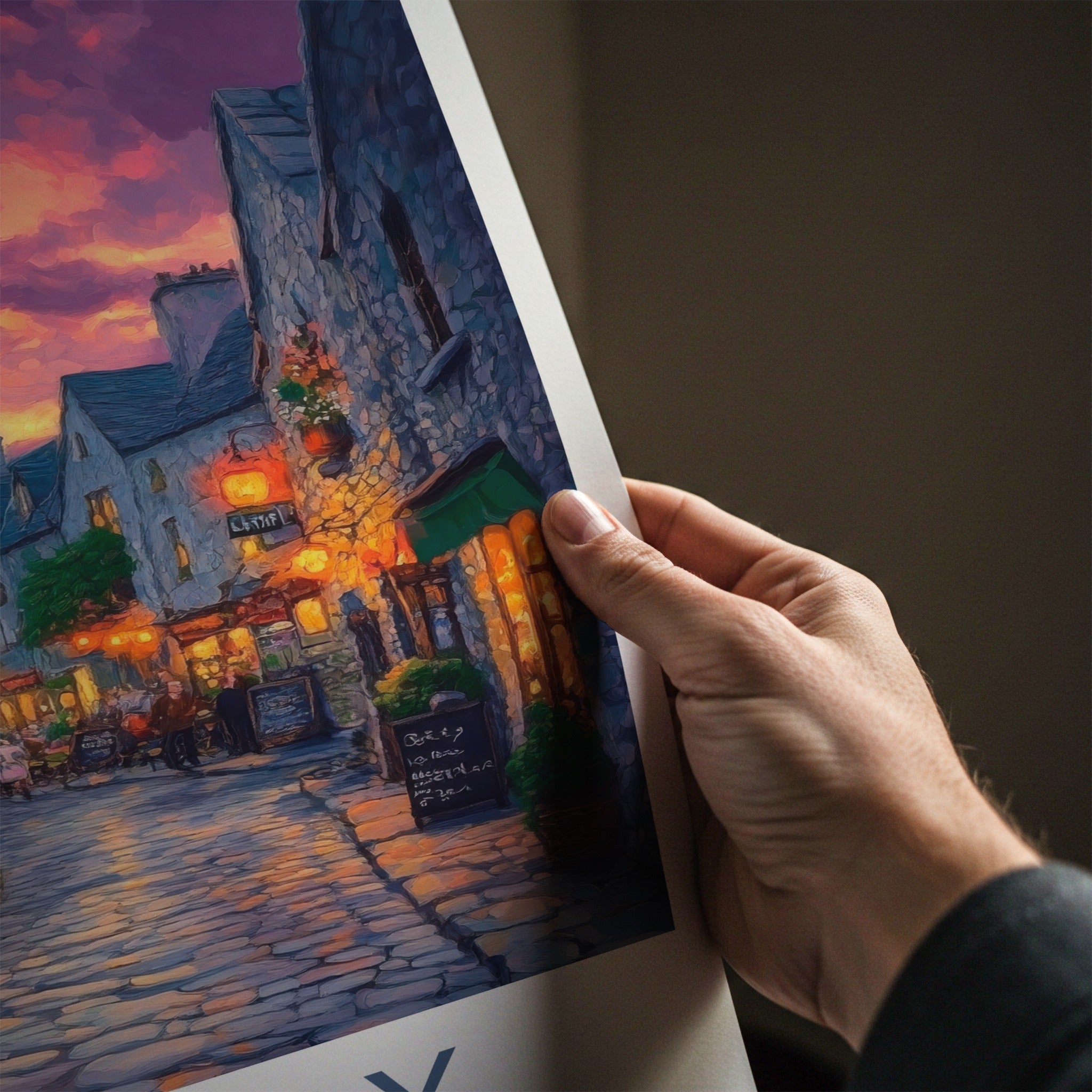 Galway Poster - Ireland Travel Art - Illuminated Street Scene Home Decor
