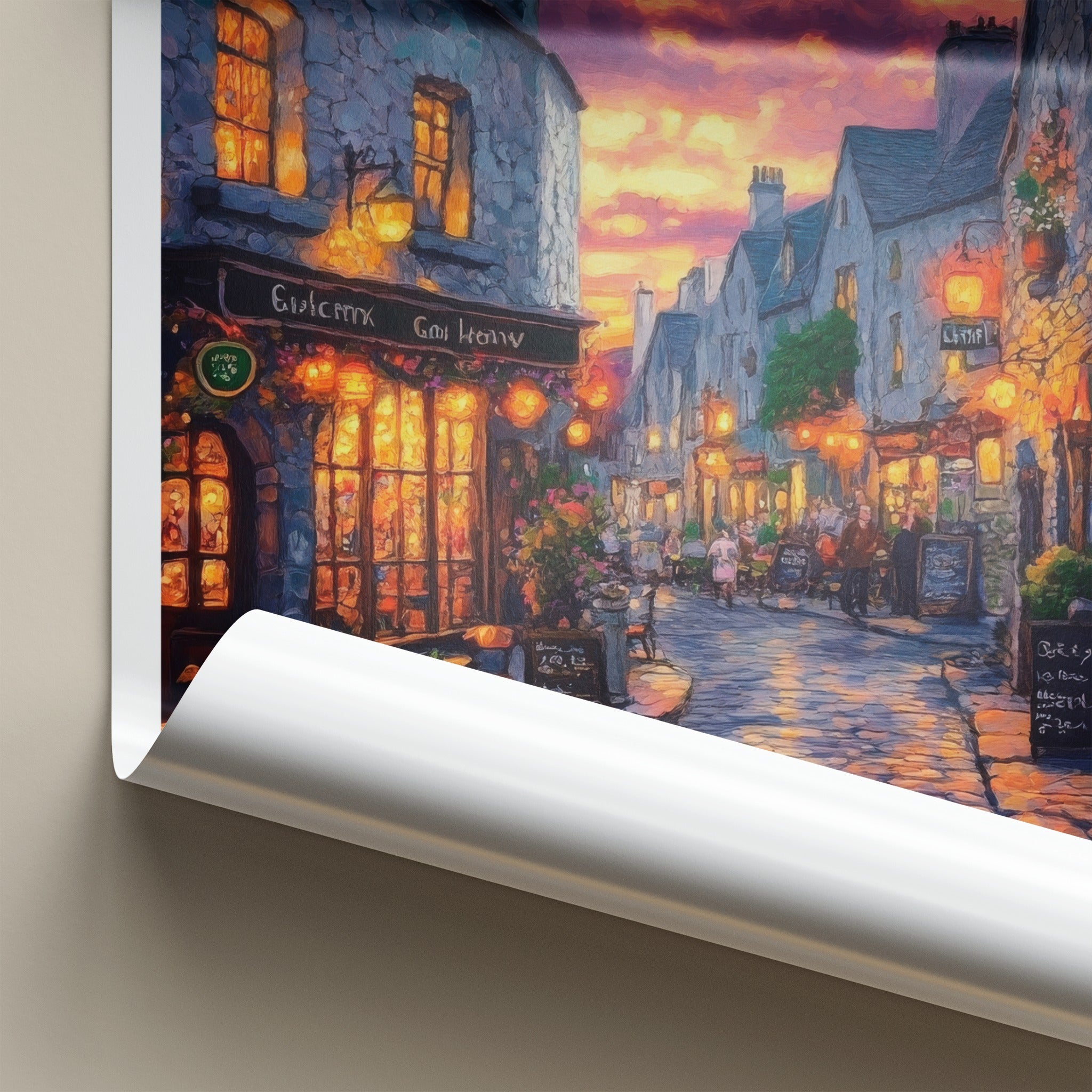 Galway Poster - Ireland Travel Art - Illuminated Street Scene Home Decor