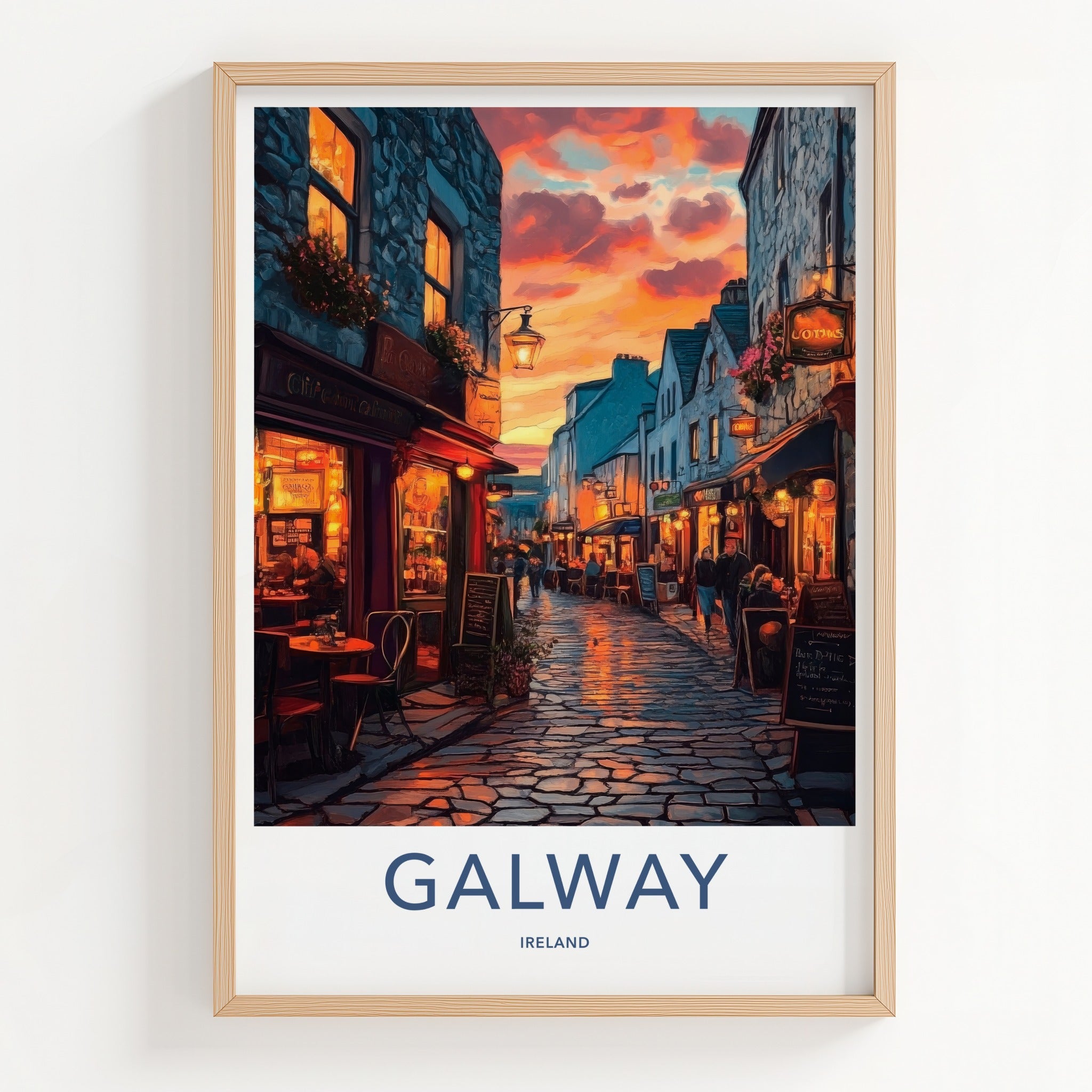 Galway Poster - Ireland Travel Art - Vibrant Alley Evening Home Decor