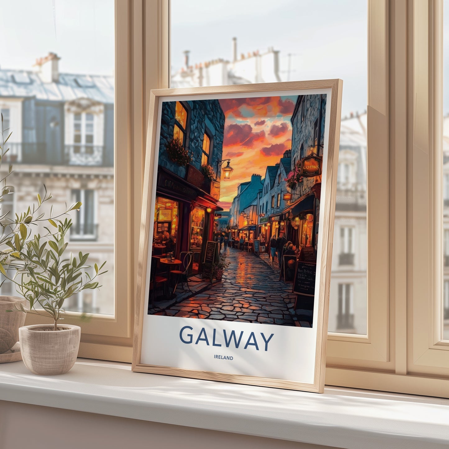 Galway Poster - Ireland Travel Art - Vibrant Alley Evening Home Decor