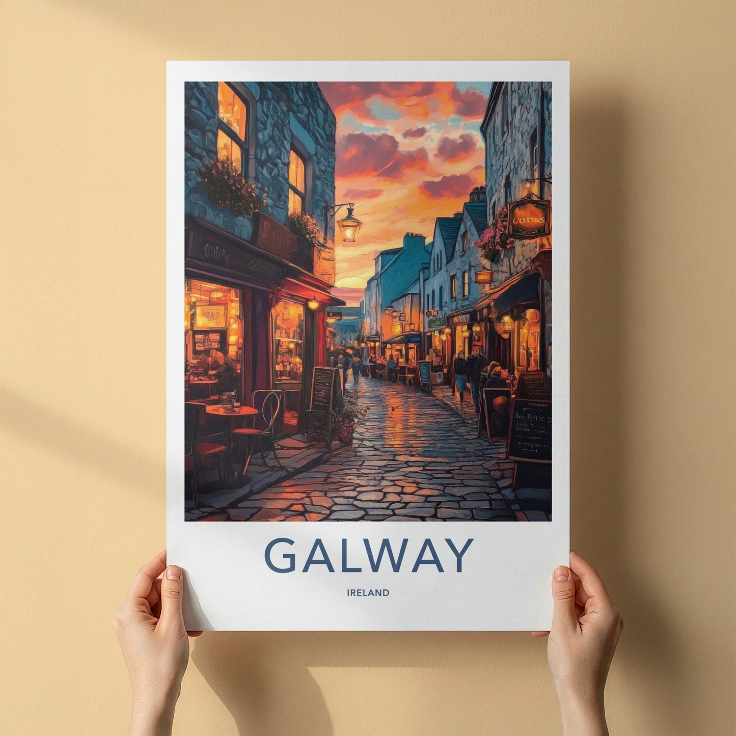 Galway Poster - Ireland Travel Art - Vibrant Alley Evening Home Decor