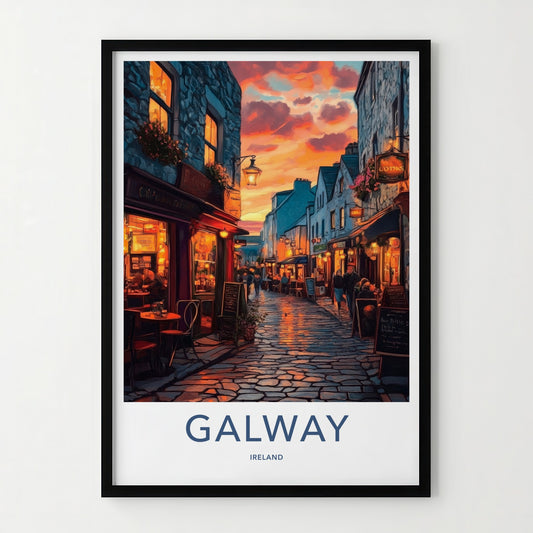 Galway Poster - Ireland Travel Art - Vibrant Alley Evening Home Decor