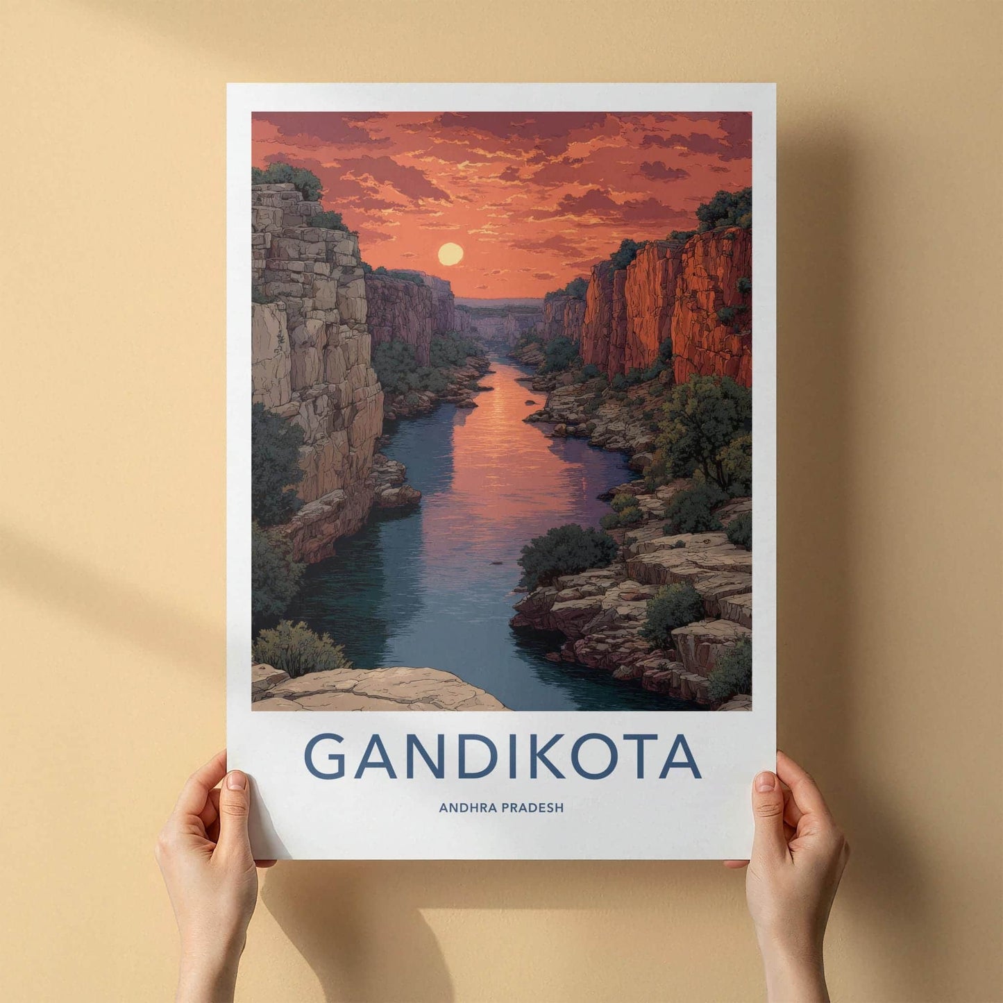 Gandikota Poster - India Travel Art - Andhra Pradesh Canyon Sunset Home Decor