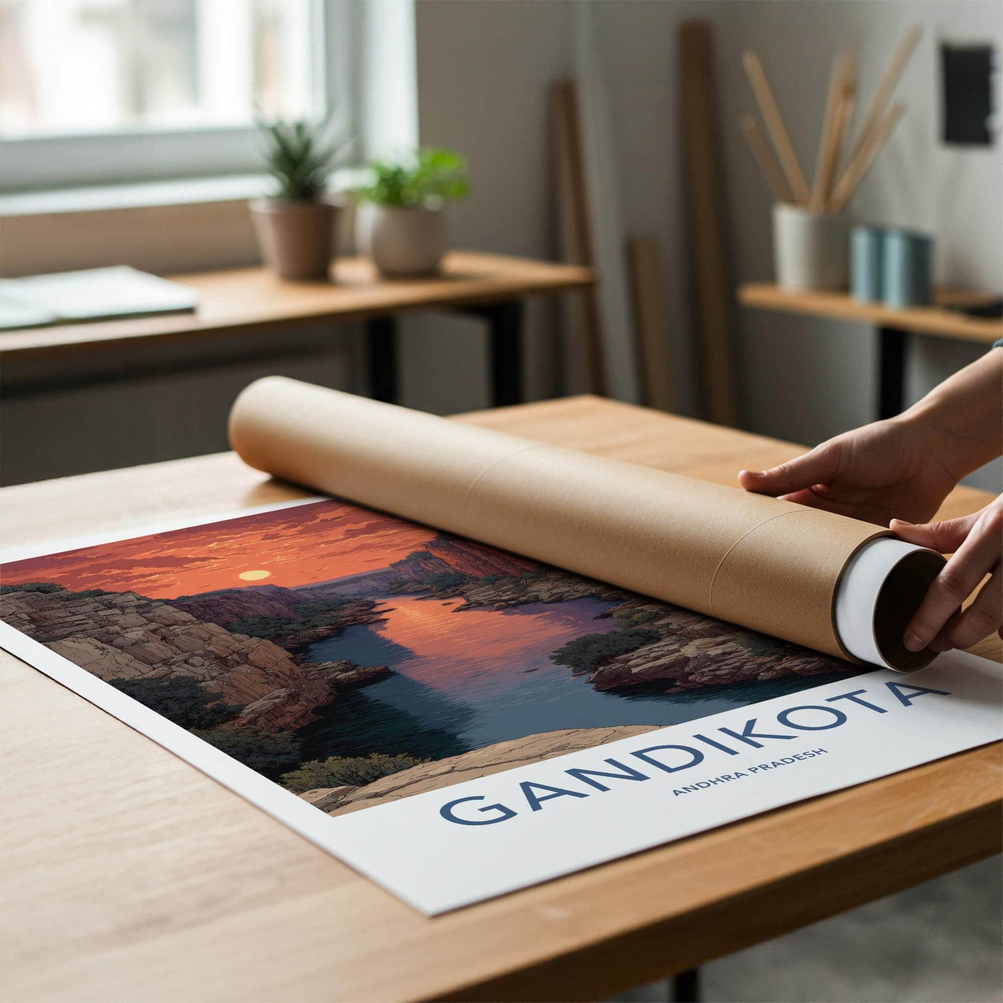 Gandikota Poster - India Travel Art - Andhra Pradesh Canyon Sunset Home Decor
