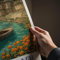 Ganga Nadi Poster - India Travel Art - Uttar Pradesh Boats Ghats Home Decor