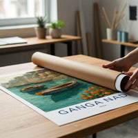 Ganga Nadi Poster - India Travel Art - Uttar Pradesh Boats Ghats Home Decor