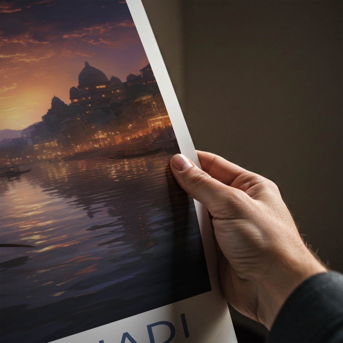 Ganga Nadi Poster - India Travel Art - Uttarakhand River Sunset Boats Home Decor