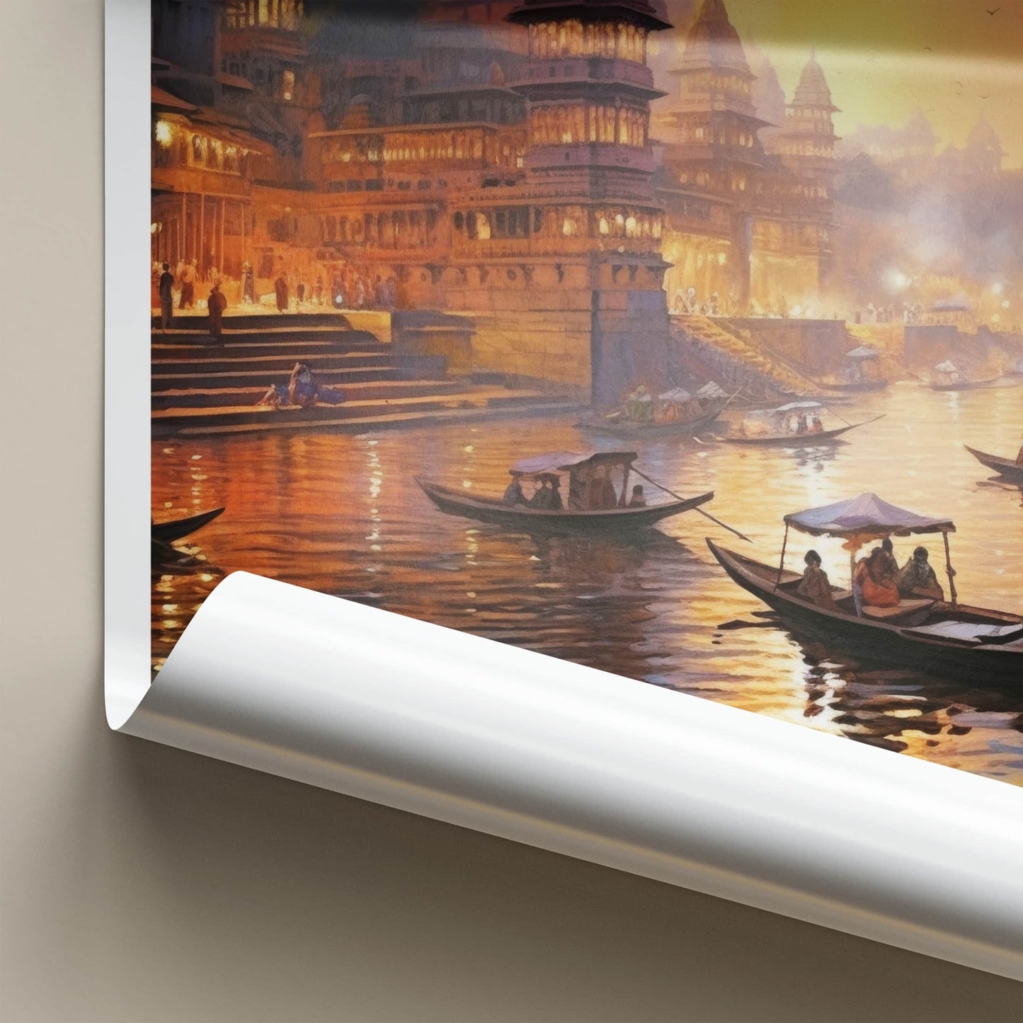 Ganga Poster - India Travel Art - Uttar Pradesh Ghats Temple River Home Decor