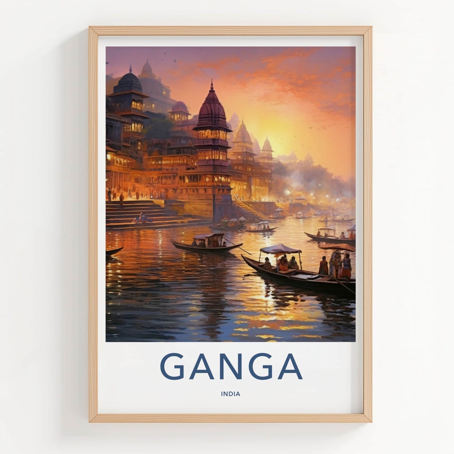 Ganga Poster - India Travel Art - Uttar Pradesh Ghats Temple River Home Decor