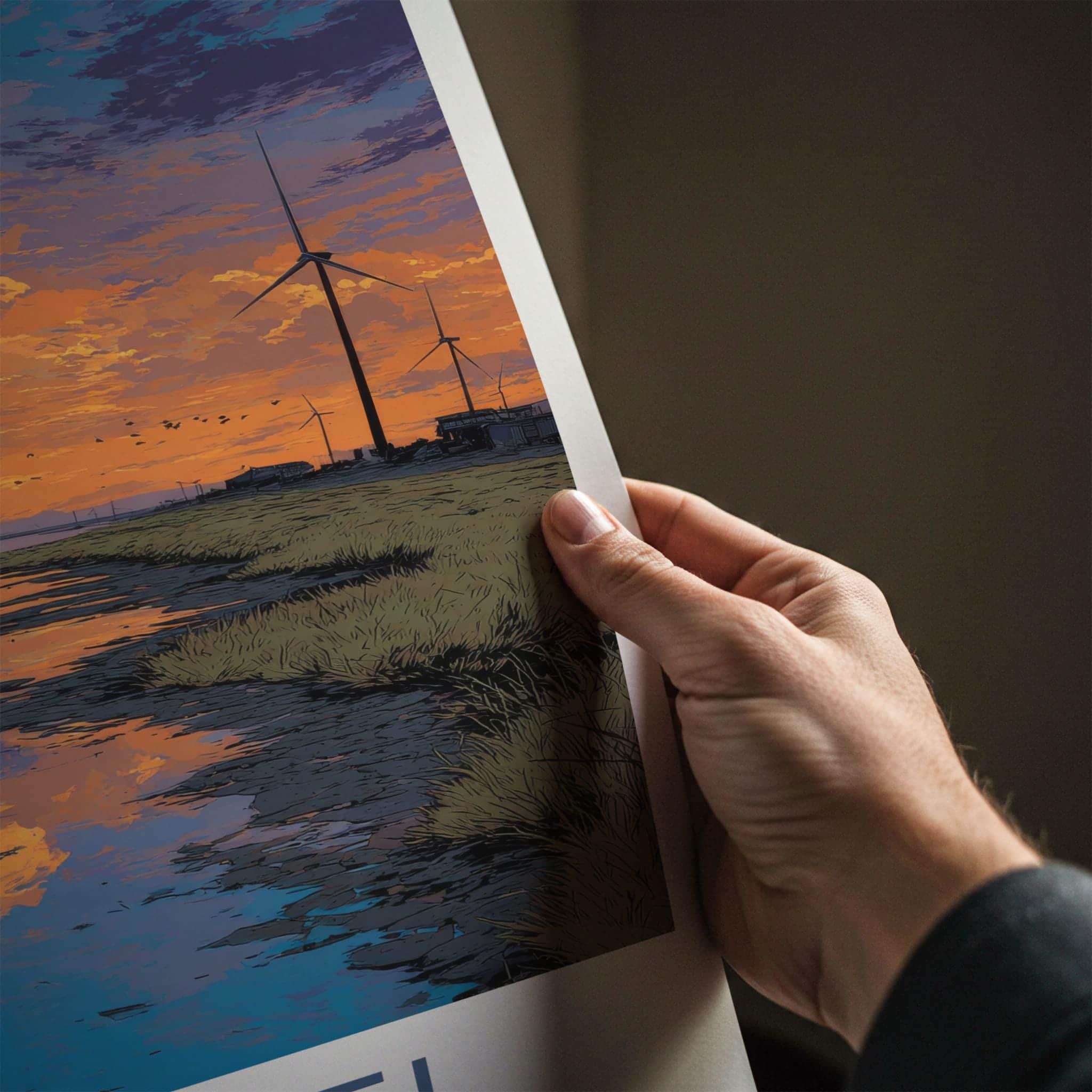 Gaomei Poster - Taiwan Travel Art - Coastal Sunset Windmills Home Decor