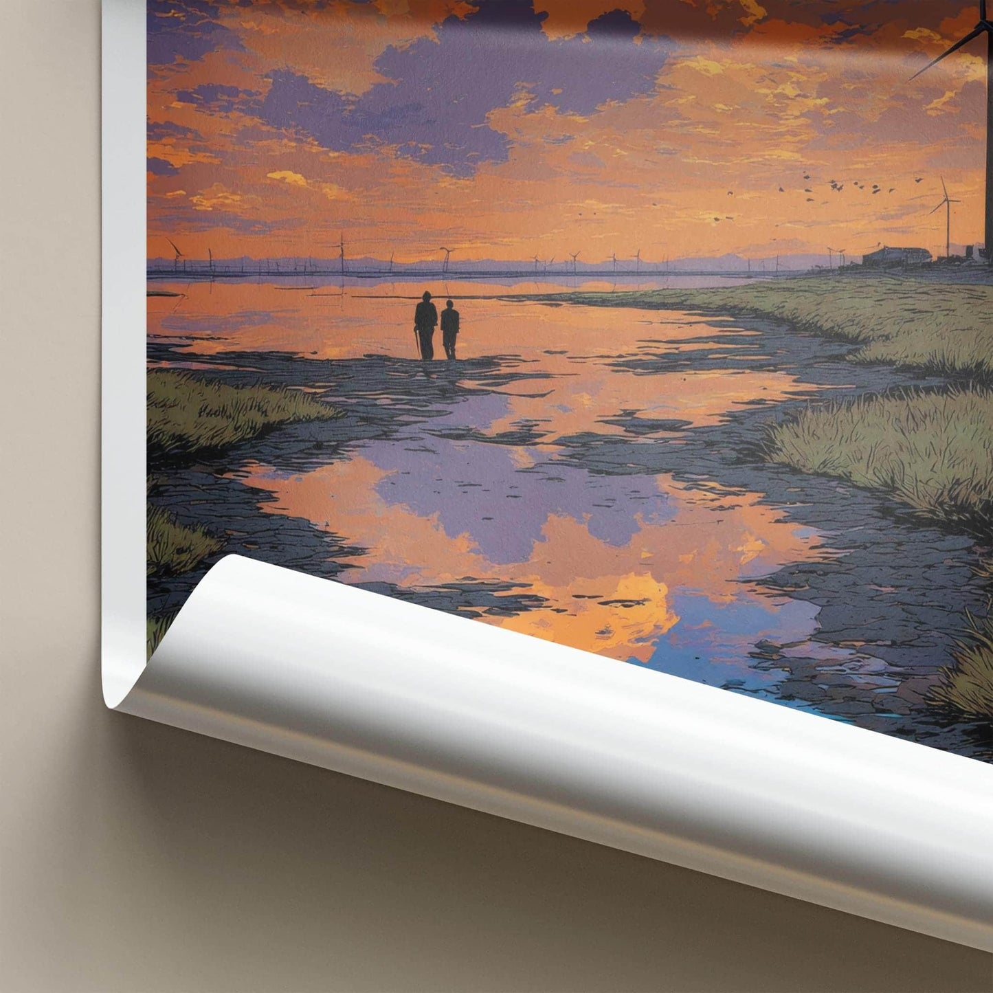 Gaomei Poster - Taiwan Travel Art - Coastal Sunset Windmills Home Decor