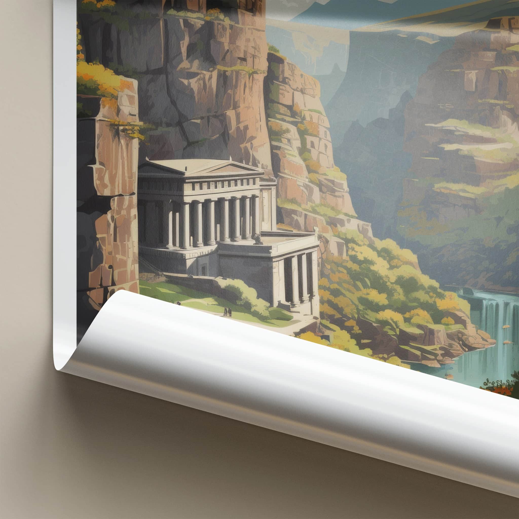 Garni Gorge Poster - Armenia Travel Art - Ancient Temple Waterfall Home Decor