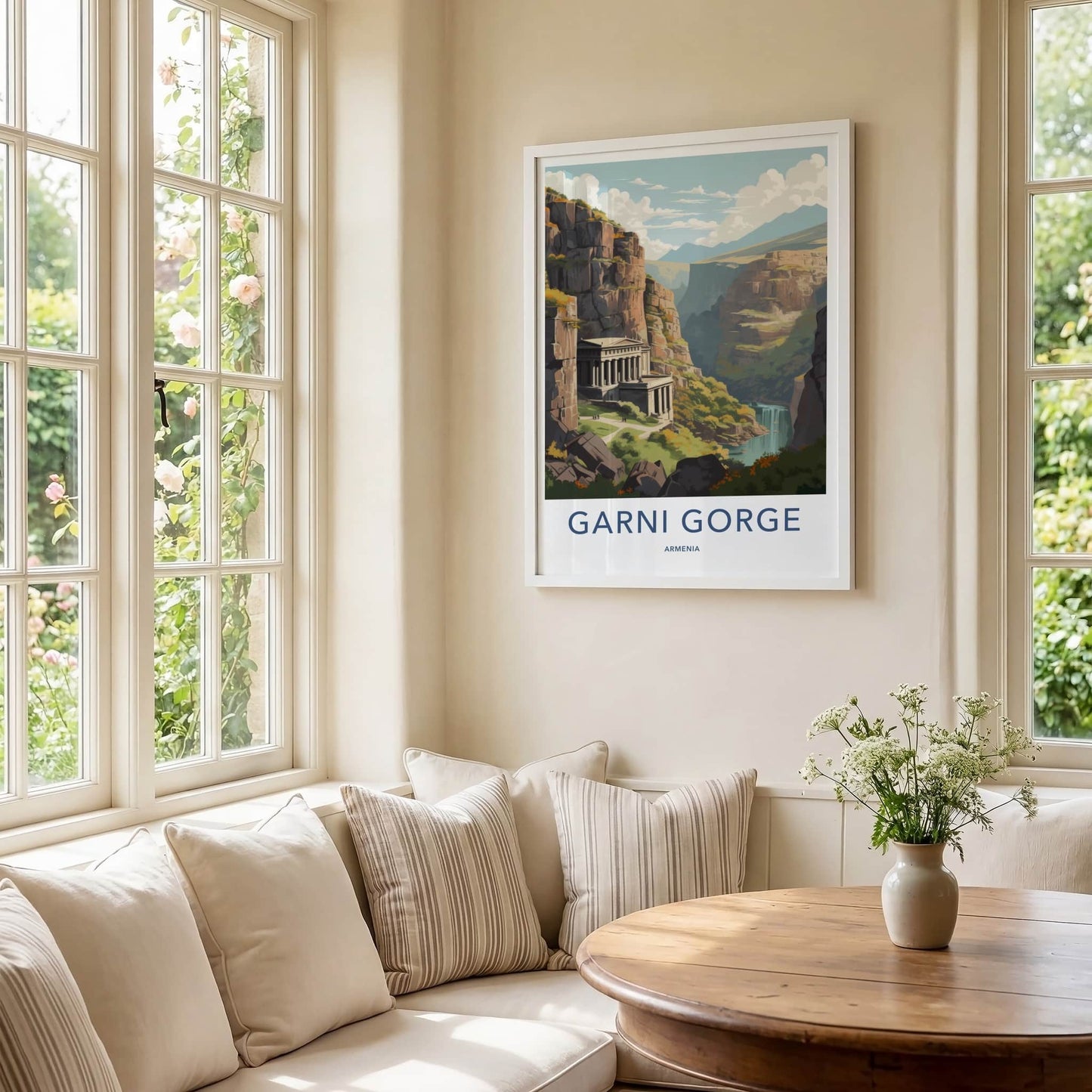 Garni Gorge Poster - Armenia Travel Art - Ancient Temple Waterfall Home Decor