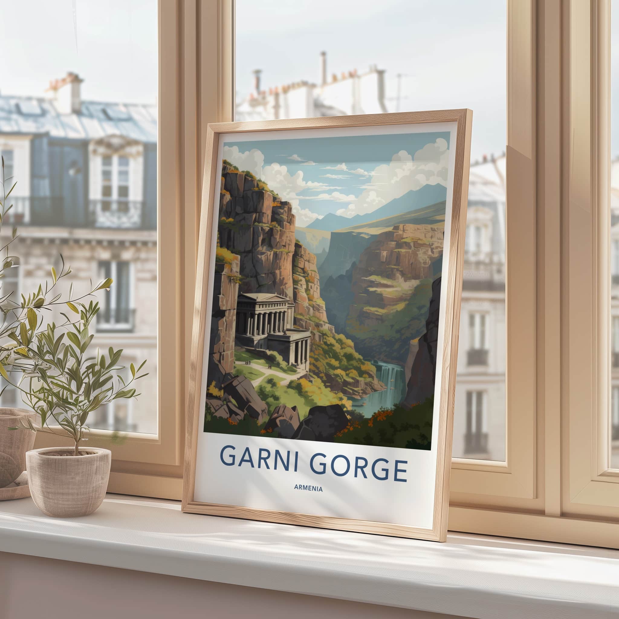 Garni Gorge Poster - Armenia Travel Art - Ancient Temple Waterfall Home Decor