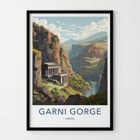 Garni Gorge Poster - Armenia Travel Art - Ancient Temple Waterfall Home Decor