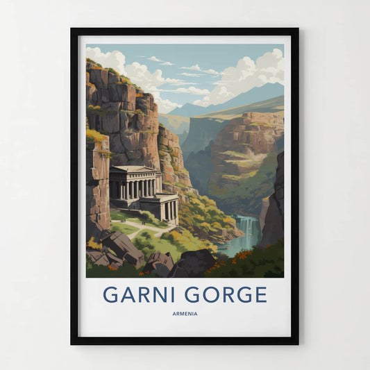 Garni Gorge Poster - Armenia Travel Art - Ancient Temple Waterfall Home Decor
