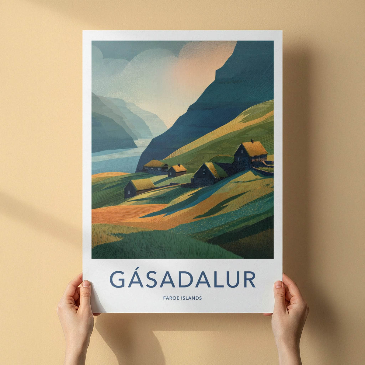 Gasadalur Poster - Faroe Islands Art Print Cliffside Village