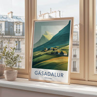 Gasadalur Poster - Faroe Islands Travel Art - Grassy Roof Village Home Decor