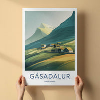 Gasadalur Poster - Faroe Islands Travel Art - Grassy Roof Village Home Decor