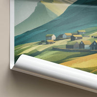 Gasadalur Poster - Faroe Islands Travel Art - Grassy Roof Village Home Decor