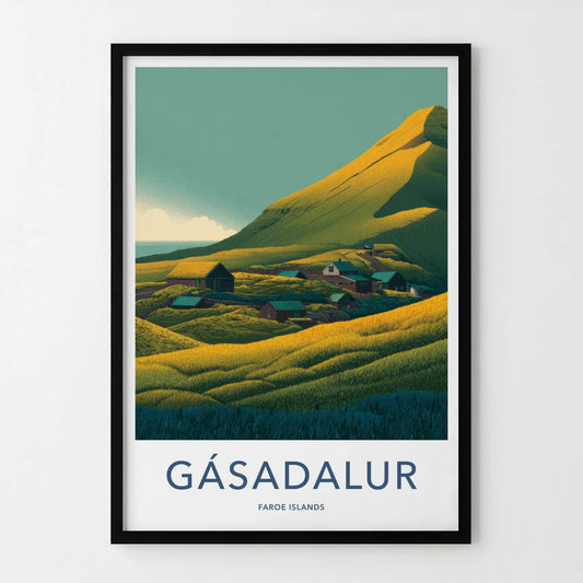 Gasadalur Poster - Faroe Islands Travel Art - Green Hills Village Home Decor