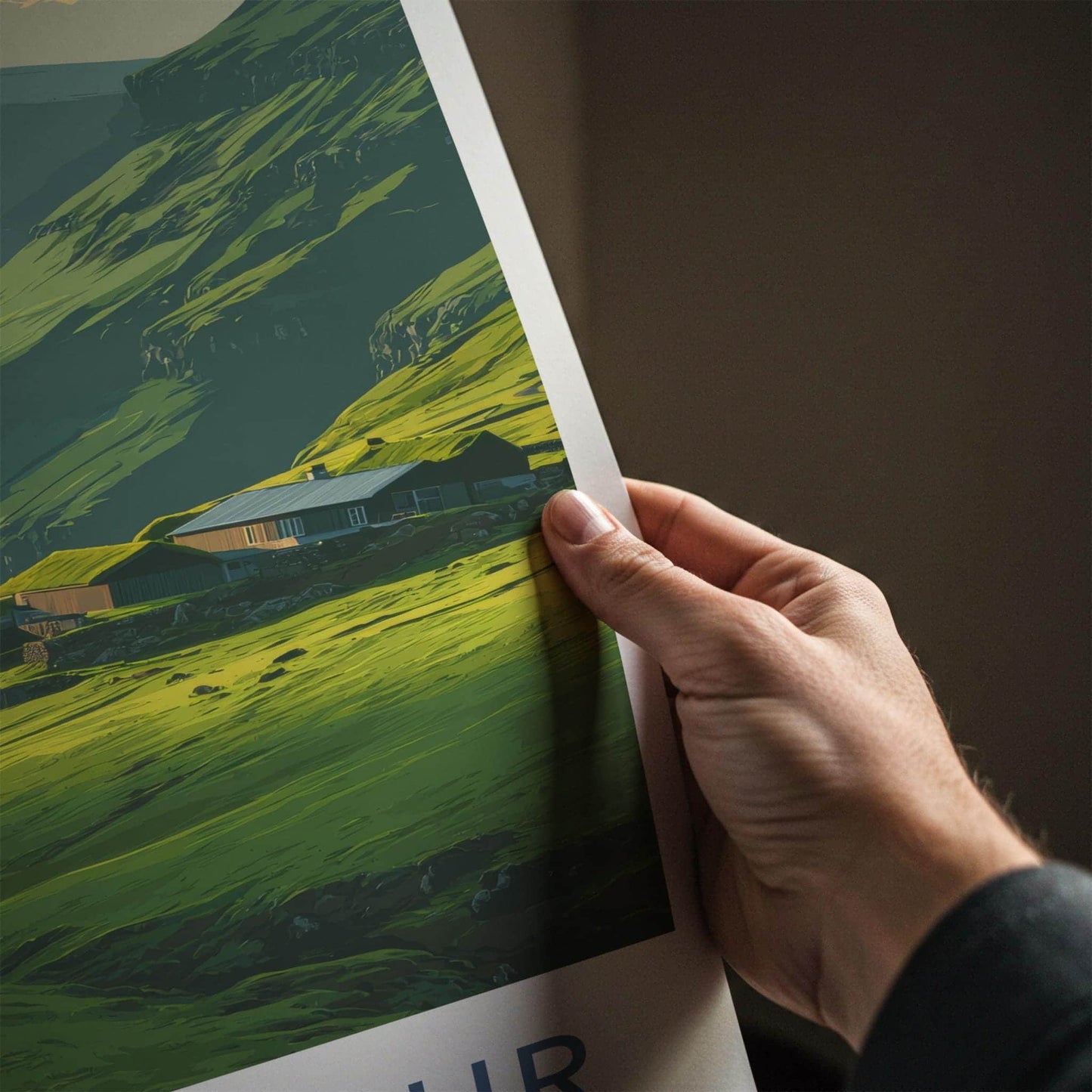 Gasadalur Poster - Faroe Islands Travel Art - Green Hillside Homes Home Decor