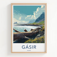 Gasir Poster - Iceland Travel Art - Mountain Lake Driftwood Home Decor