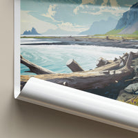 Gasir Poster - Iceland Travel Art - Mountain Lake Driftwood Home Decor