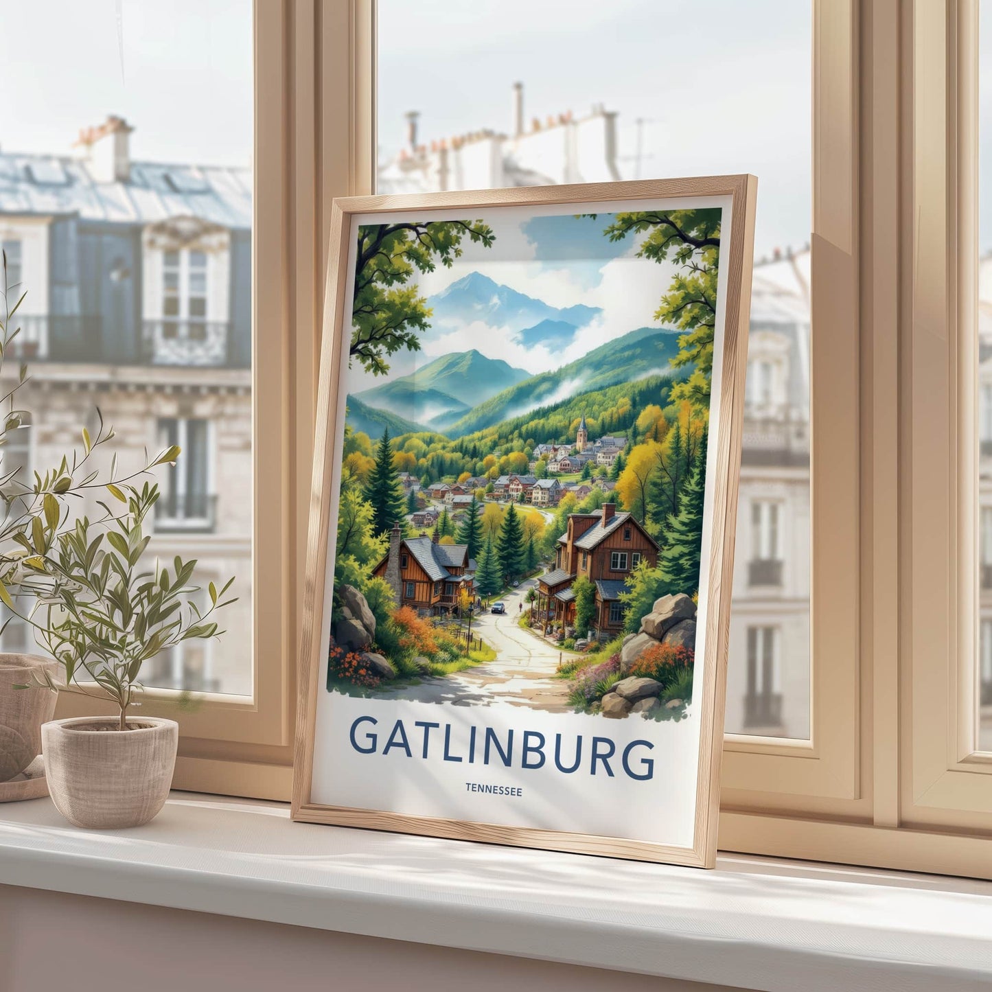 Gatlinburg Poster - Tennessee Travel Art - Autumn Mountain Town Wall Decor