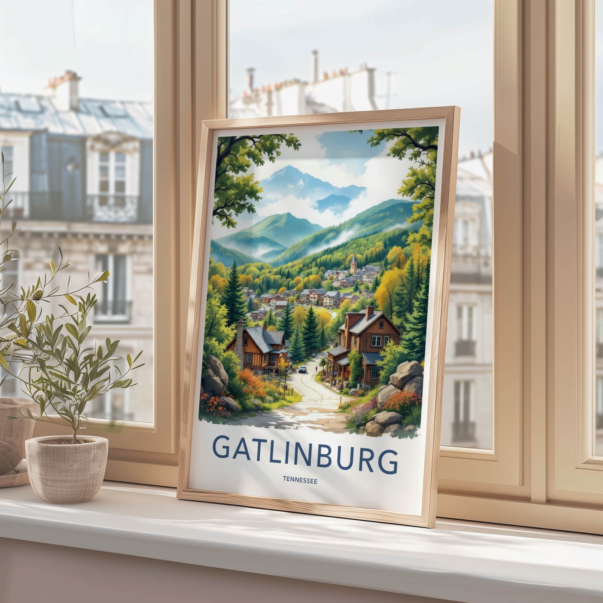 Gatlinburg Poster - Tennessee Travel Art - Autumn Mountain Town Wall Decor