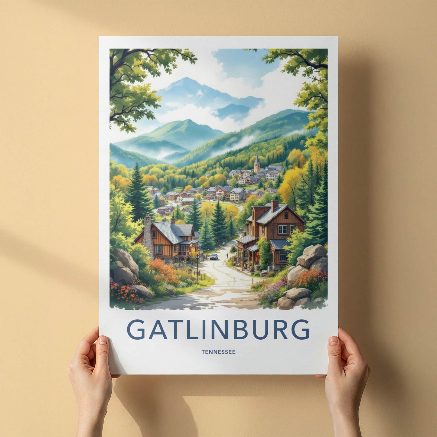 Gatlinburg Poster - Tennessee Travel Art - Autumn Mountain Town Wall Decor