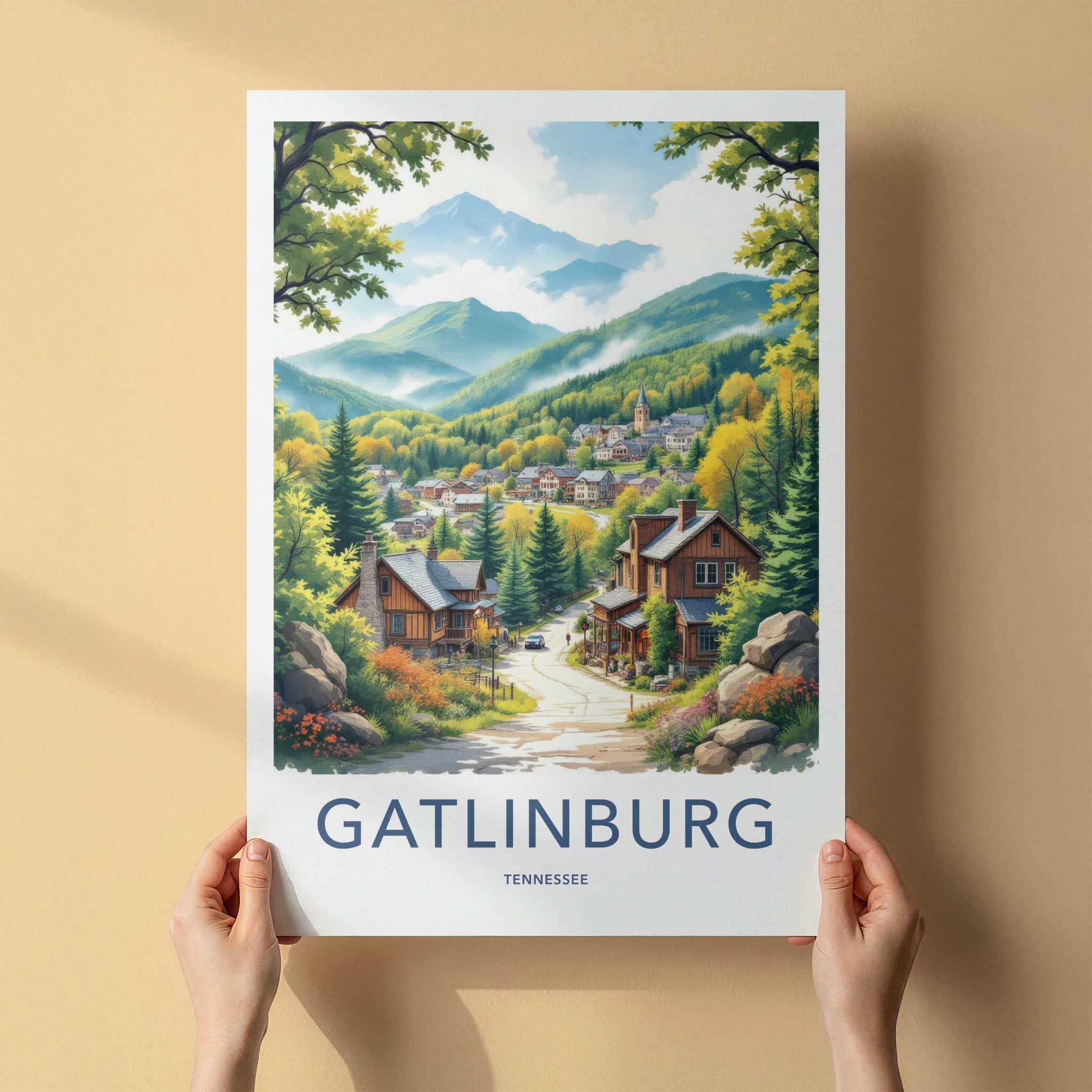 Gatlinburg Poster - Tennessee Travel Art - Autumn Mountain Town Wall Decor