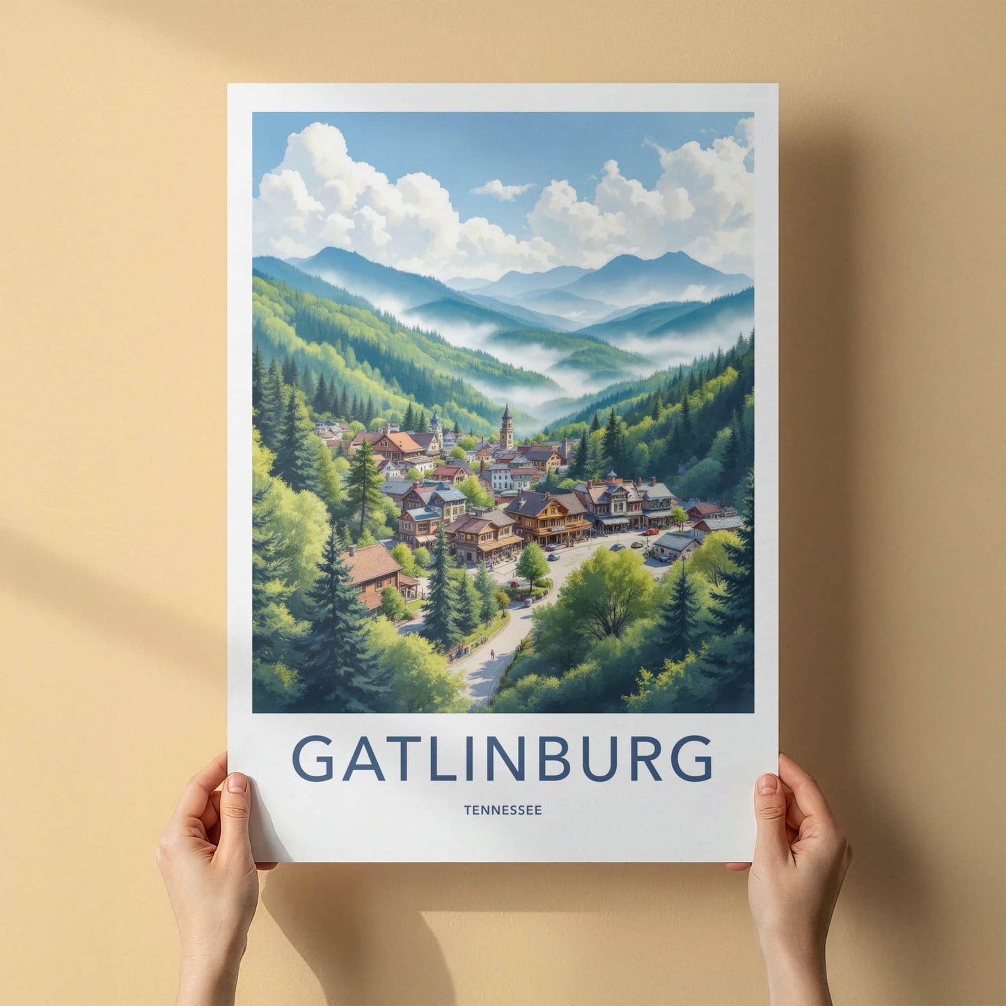 Gatlinburg Poster - Tennessee Travel Art - Smoky Mountains Town Wall Decor
