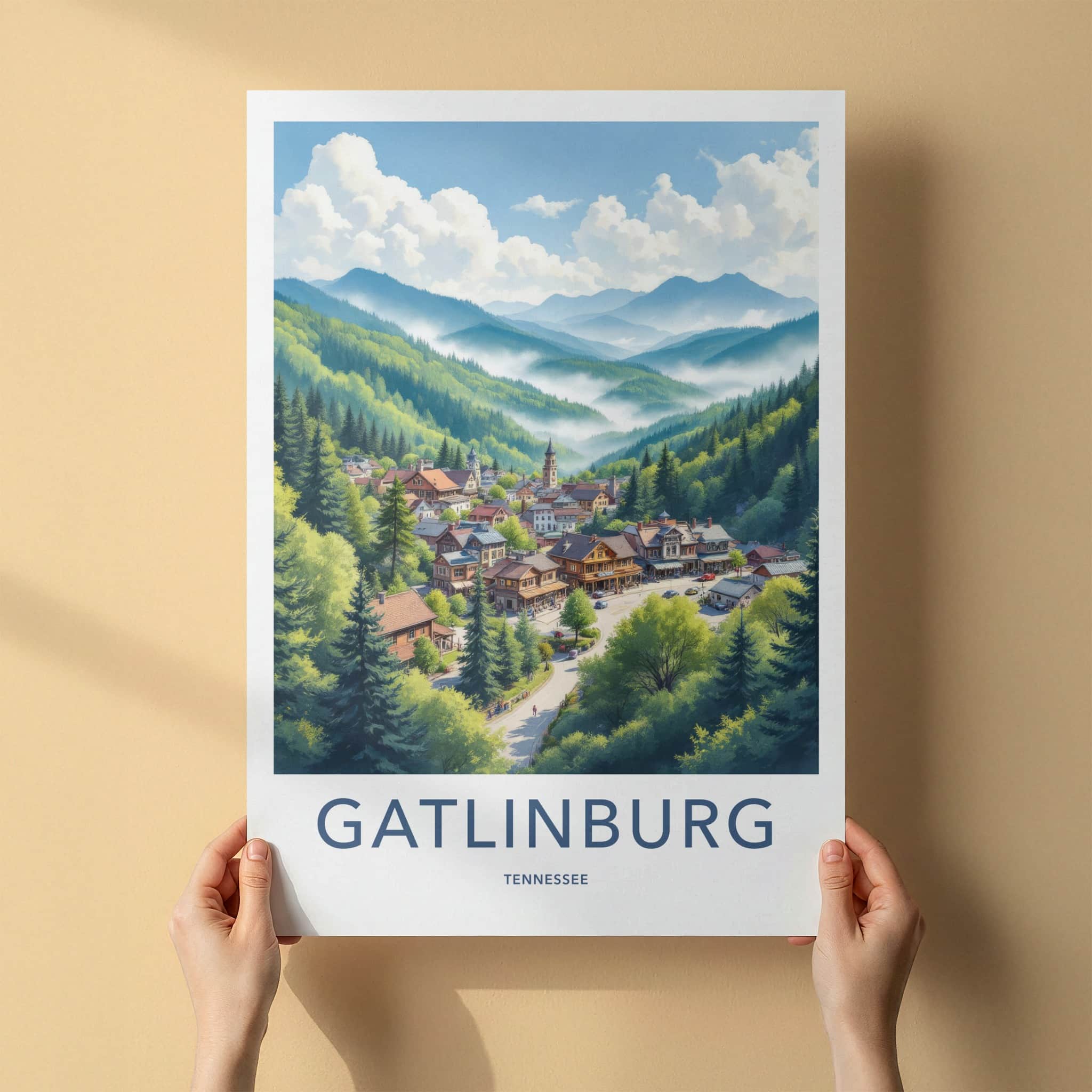 Gatlinburg Poster - Tennessee Travel Art - Smoky Mountains Town Wall Decor