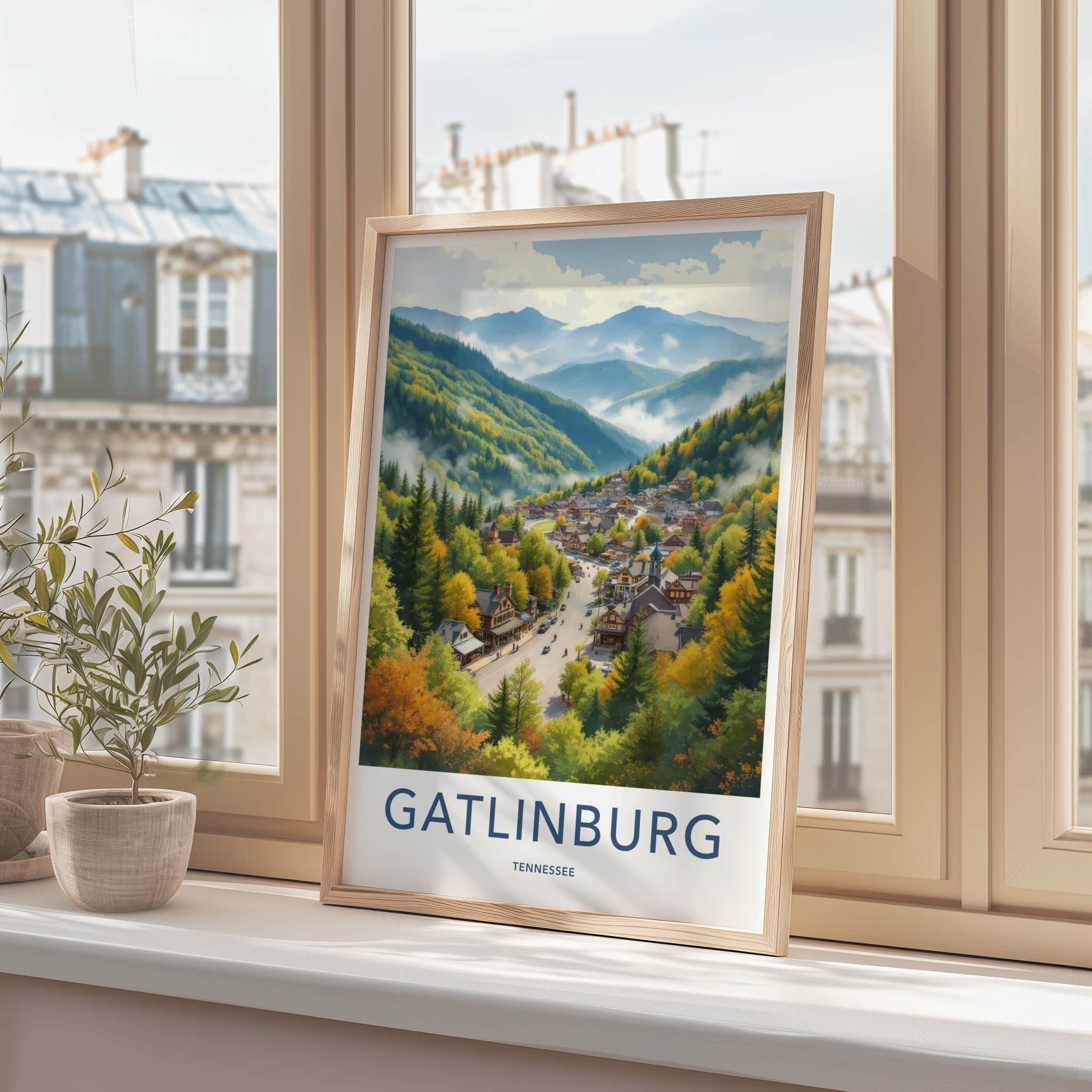 Gatlinburg Poster - Tennessee Wall Art - Autumn Mountain Town Home Decor