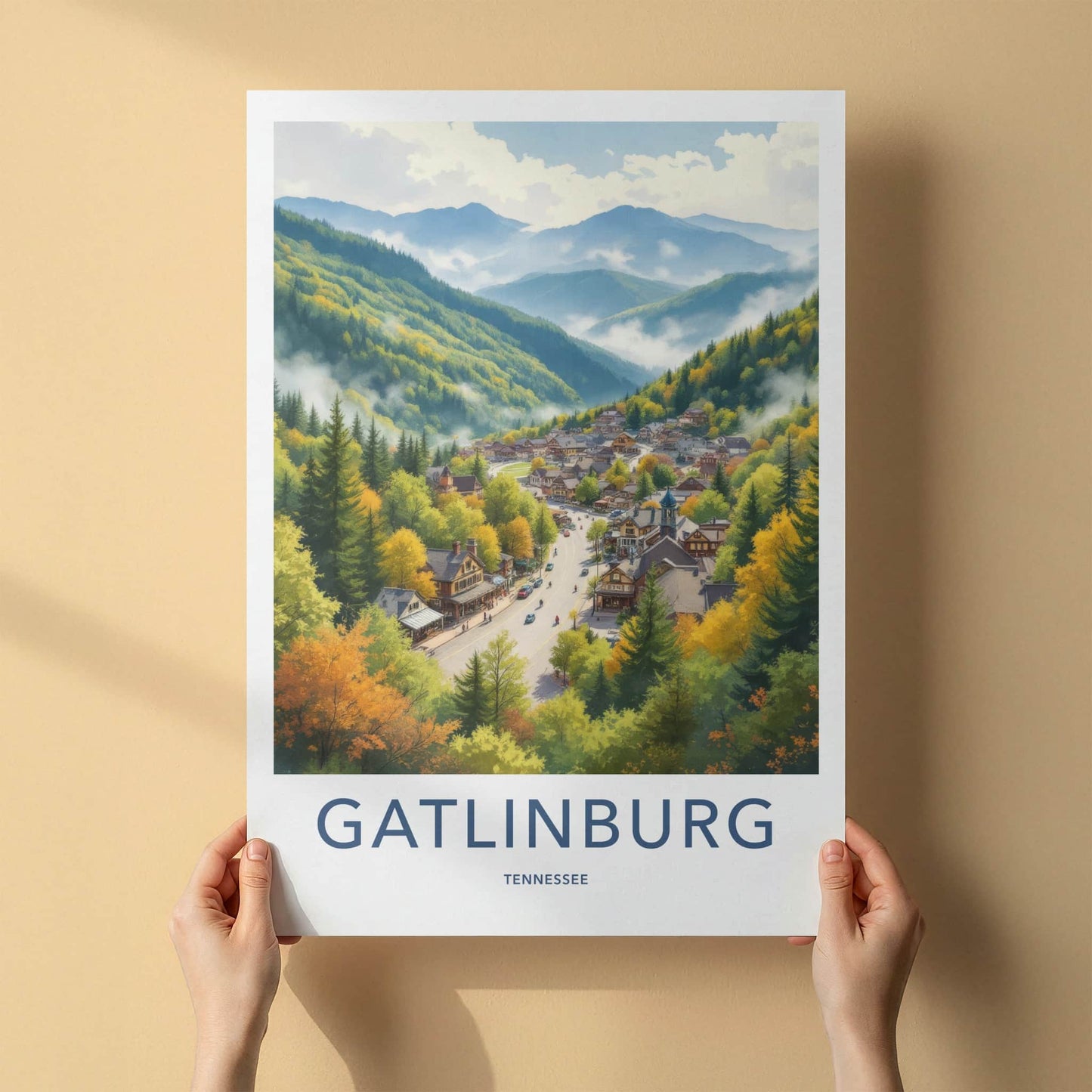Gatlinburg Poster - Tennessee Wall Art - Autumn Mountain Town Home Decor